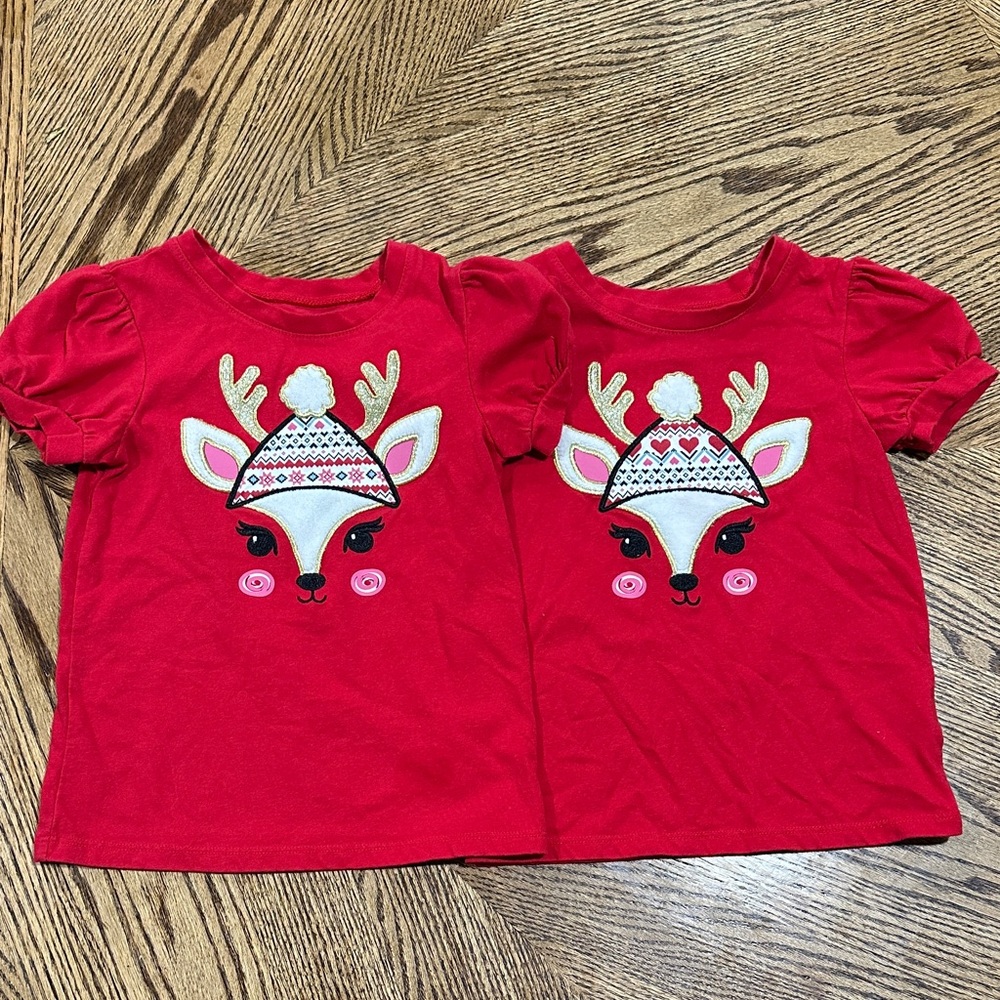 Twin Set Cat & Jack Red Reindeer Short Sleeve Tee